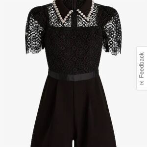 Express Women's Black Lace Pearl Puff Sleeve Polo Romper Size 8